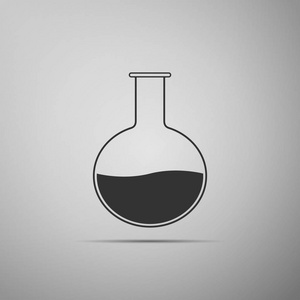 测试管和烧瓶化学实验室测试图标在灰色背景下隔离。实验室玻璃器皿标志。平面设计。矢量插图