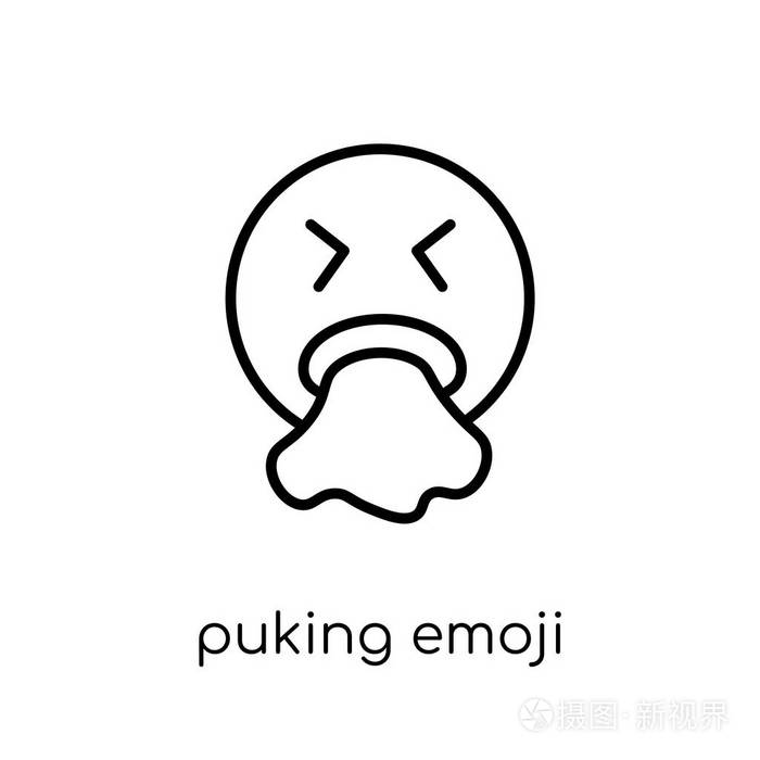 呕吐表情符号图标在白色背景上从细线表情符号收集, 轮廓向量例证插画