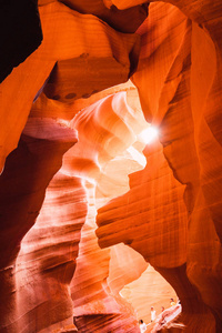 在亚利桑那州著名的羚羊峡谷内的人与美丽的岩石波
