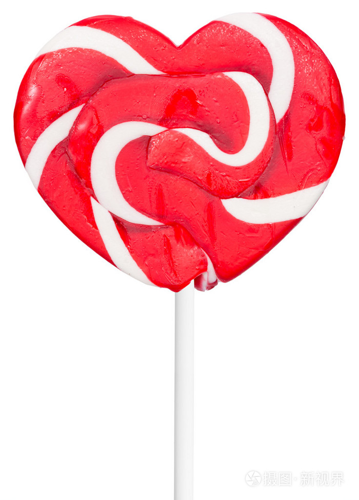 孤立的白色背景上的五颜六色的复古风格的心形状棒棒糖