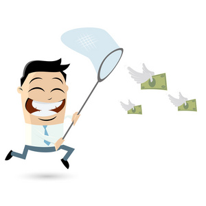 卡通插图女商人抓钱手抓钱偷钱贪婪的手拿着黑色的手套抓着或伸手去买