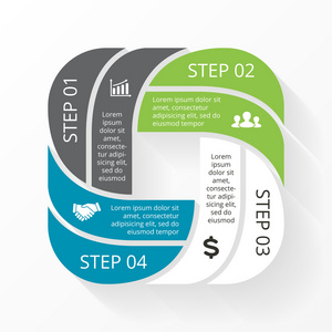 矢量圆图。用于循环图 图 演示文稿和圆图的模板。经营理念与 4 选项 零件 步骤或过程。抽象背景