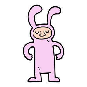 手绘涂鸦风格动画片男子打扮成兔子