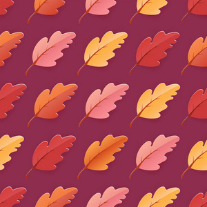 秋叶无缝背景, 秋季模板图案与美丽的叶子, 矢量插图