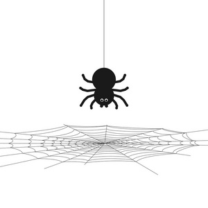 黑色卡通蜘蛛与网络在空白背景。eps10