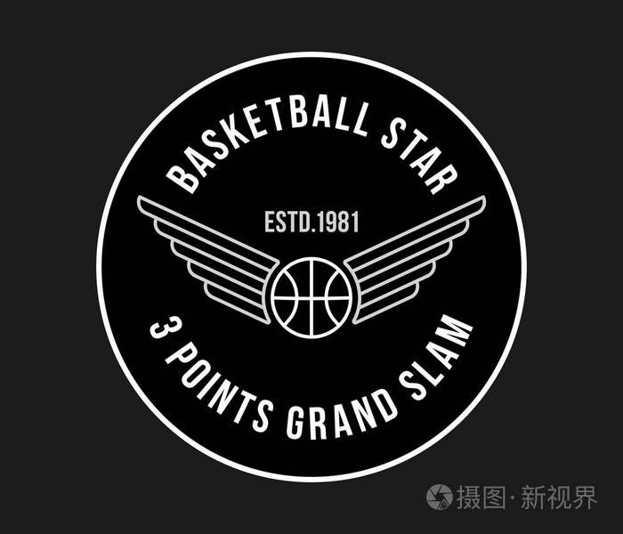 在黑色的篮球徽章白色是一个关于运动的向量例证插画-正版商用图片0