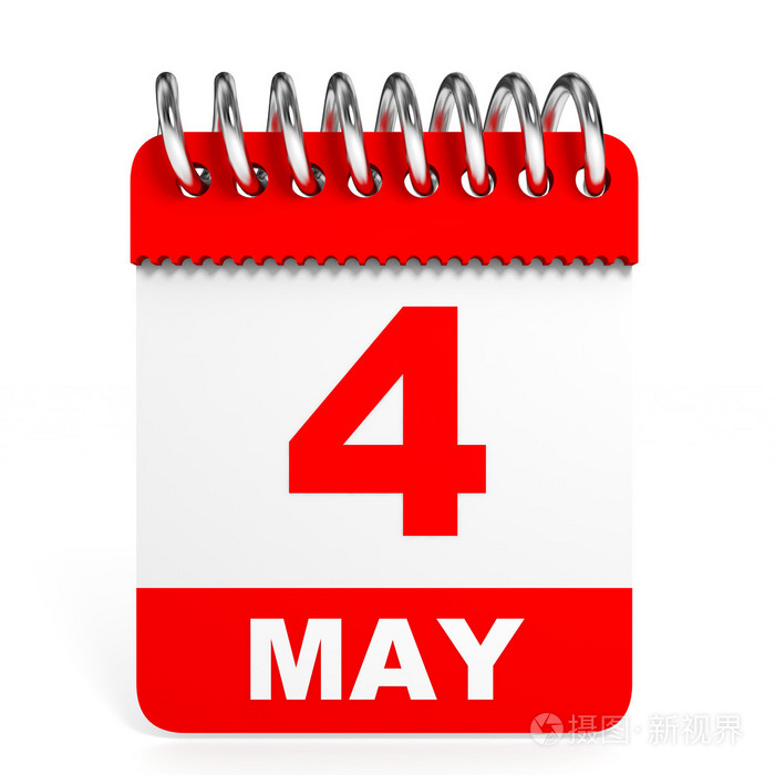 白色背景上的日历.5 月 4 日