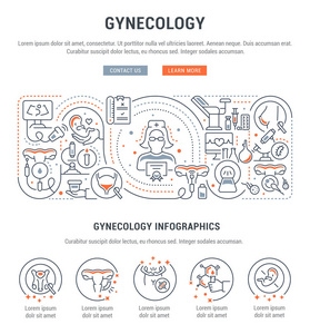 妇科的向量横幅。妇科疾病治疗的线性图示