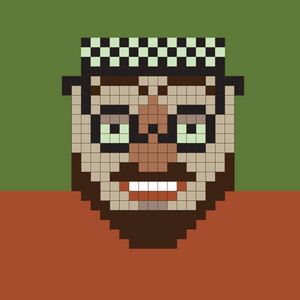 戴着眼镜的像素男人人头像,细线和像素完美图标卡通像素机器人在部落