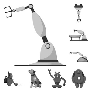 机器人和工厂图标的矢量设计。机器人与空间股票矢量图集