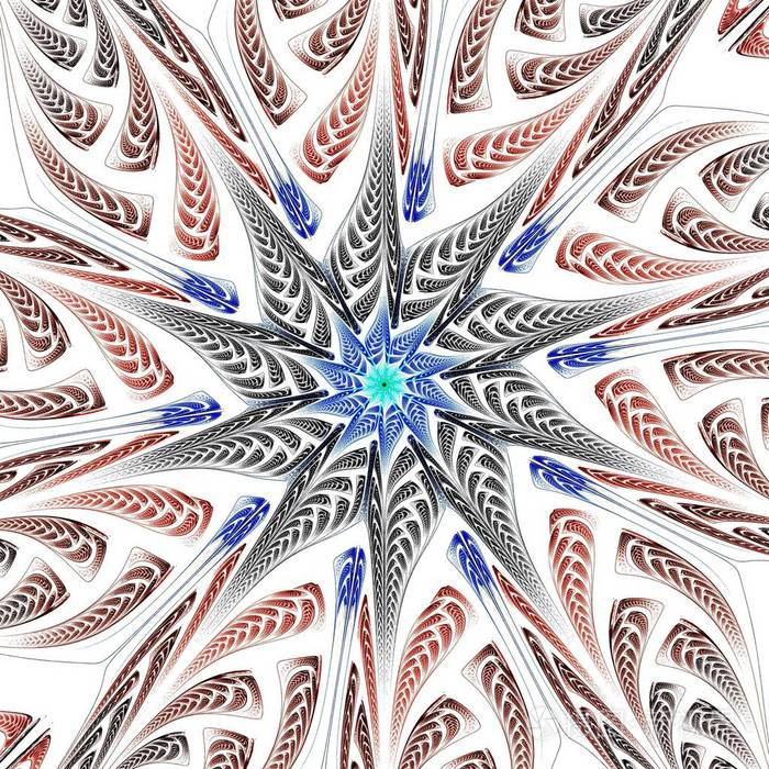 美丽的对称分形蓝色曼荼罗花或蝴蝶数码艺术品为创意平面设计计算机