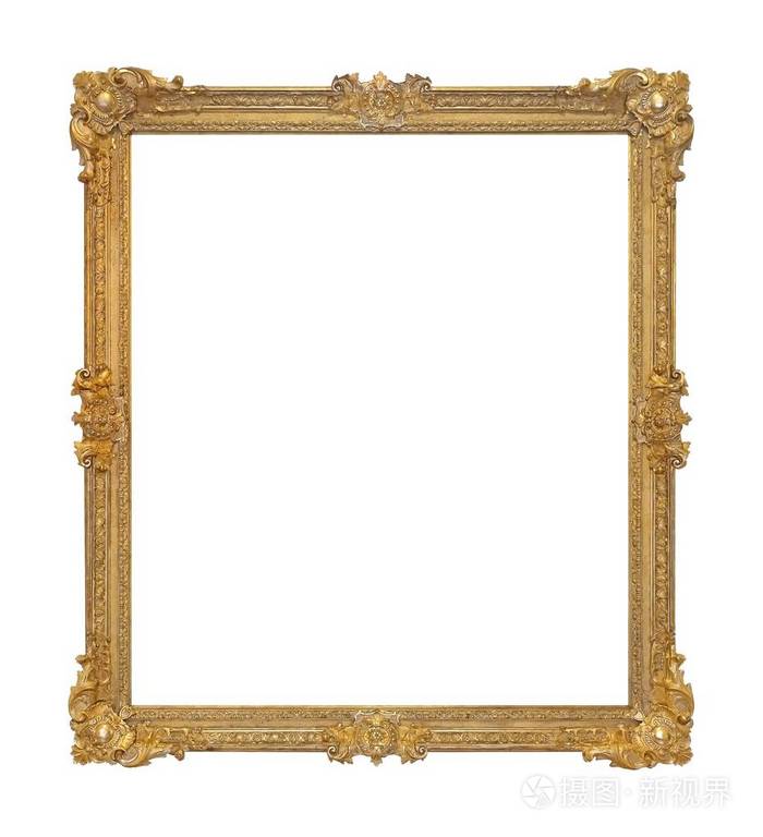 在白色背景查出的绘画,镜子或相片的金色框架照片-正版商用图片0aot42
