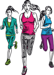 女子马拉松赛跑者的剪影。矢量插画