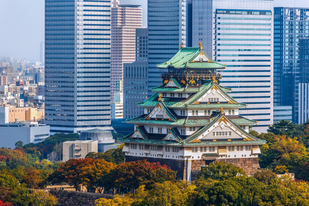 复古手绘素描大阪陆地逃生大阪城堡在大阪,日本美丽的建筑,在大阪