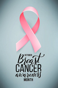 海报与 handdrawn 字体乳腺癌。逼真的粉红色丝带