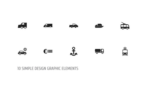 设置10个可编辑的运输图标。包括灯, 无轨电车, 路面电车等符号。可用于 web移动Ui 和图表设计