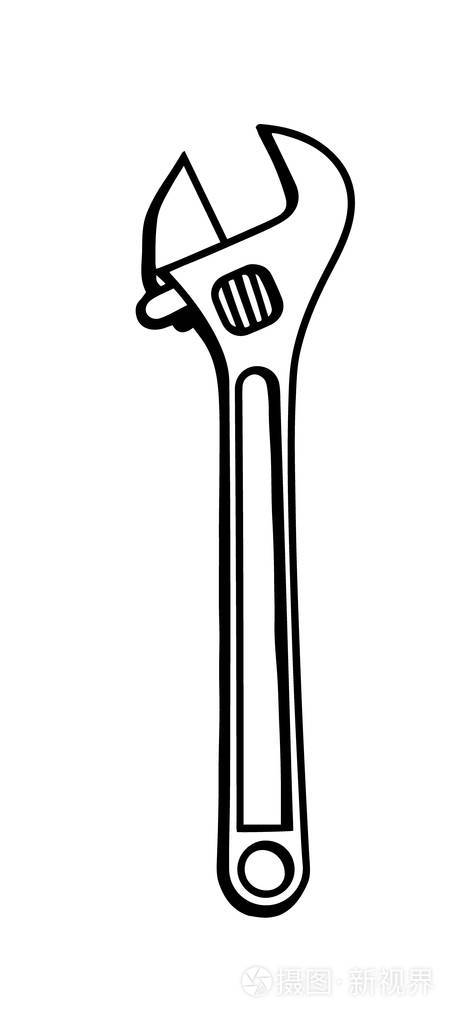 手绘可调节扳手矢量素描涂鸦绘图房屋改造工具家庭维修服务