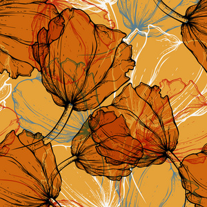 无缝模式与盛开的郁金香，手绘图。矢量健美帝国论坛