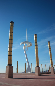 电信塔在蒙特惠克希尔 奥林匹克公园 巴塞罗那