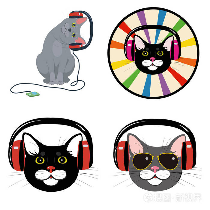 音乐耳机里的滑稽猫套四插图