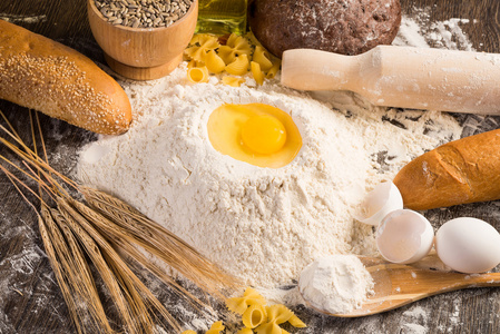 面粉, 鸡蛋, 小麦静物照片