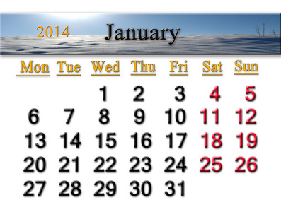 2014 年 1 月的日历