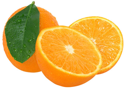 橙切成两半用叶子图片