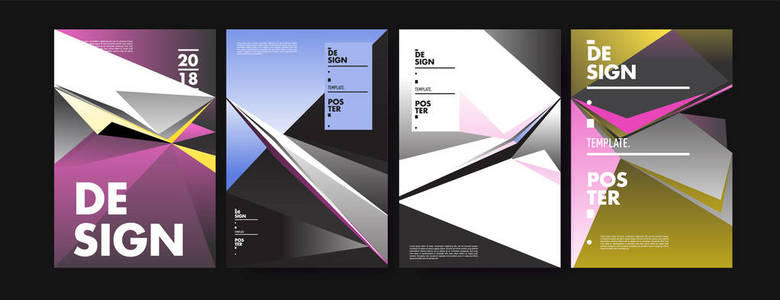 彩色抽象几何三角形海报和封面设计。最小几何图案渐变