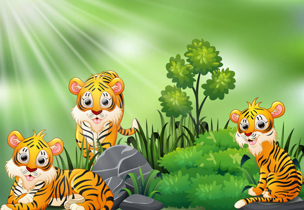 与老虎动画片组的自然场景图片