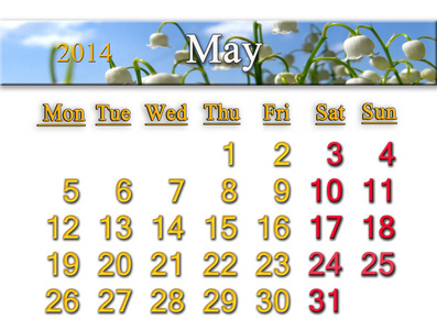 山谷的百合花 2014 年 5 月的日历