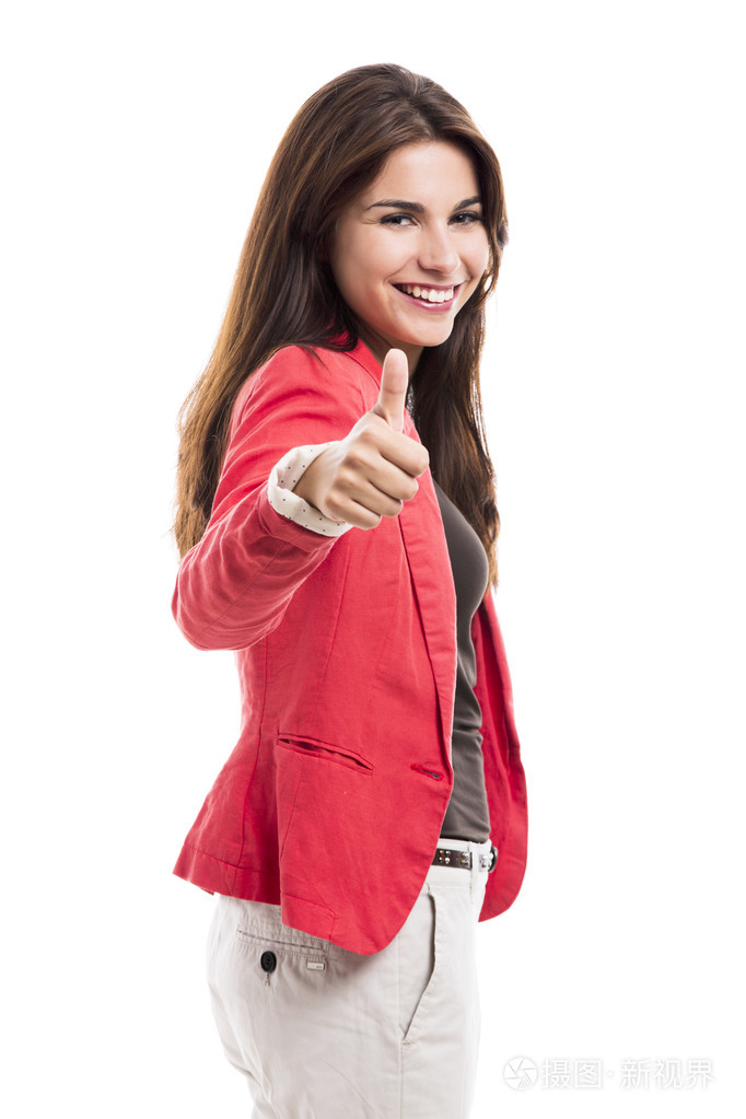 竖起大拇指的商务女人