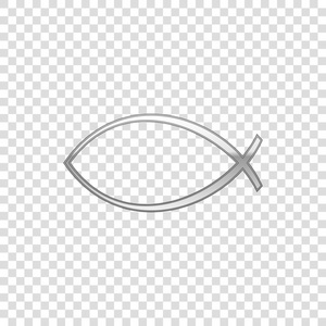 银色基督徒鱼标志查出的对象在透明背景。耶稣鱼的象征。扁平设计。矢量插图