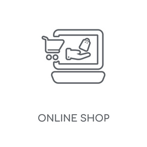 网上商店线性图标。网上商店概念笔画符号设计。薄的图形元素向量例证, 在白色背景上的轮廓样式, eps 10