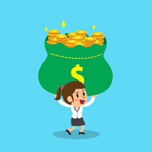 大钱矢量卡通女实业家携带大钱袋设计照片