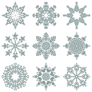 收集艺术冰抽象水晶雪片隔绝在背景作为冬季12月装饰组或集合。冰或霜冻美丽的明星饰品剪影或季节艺术