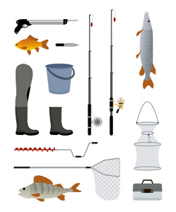 渔业制造商图标集矢量插图图片