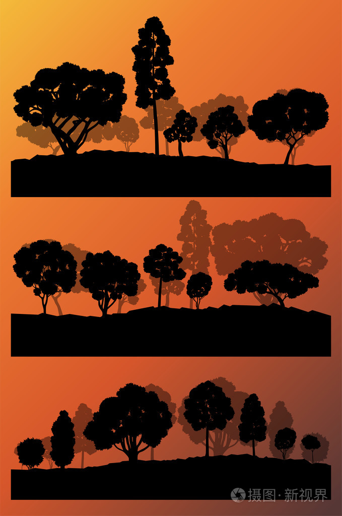 插画 森林树木剪影景观图集合黑色.eps