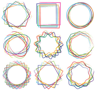 线条形状的艺术框架集, 五颜六色的画笔向量