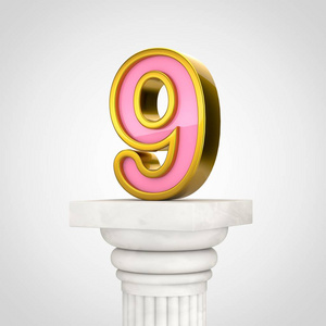 金柱子9号, 在白色背景上的白色柱子上渲染粉红色字体和金色轮廓摄影