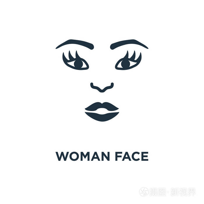 女人脸图标.黑色填充矢量图.白色背景上的女人脸符号.