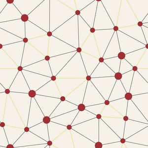 具有三角形和红点无缝图案的抽象网格结构。线网格重复向量
