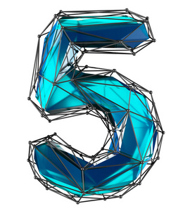 个 数字5五在低保利样式蓝色被隔绝在白色背景.三维 相似素材图片