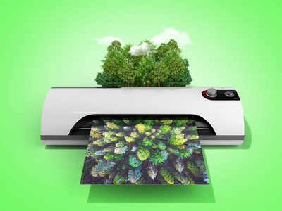 现代高分辨率宽格式打印概念真正的森林被转换成图像通过打印机3d 渲染绿色