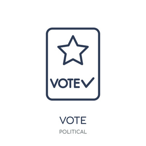 投票图标。从政治收藏中投票线性符号设计。简单的大纲元素向量例证在白色背景