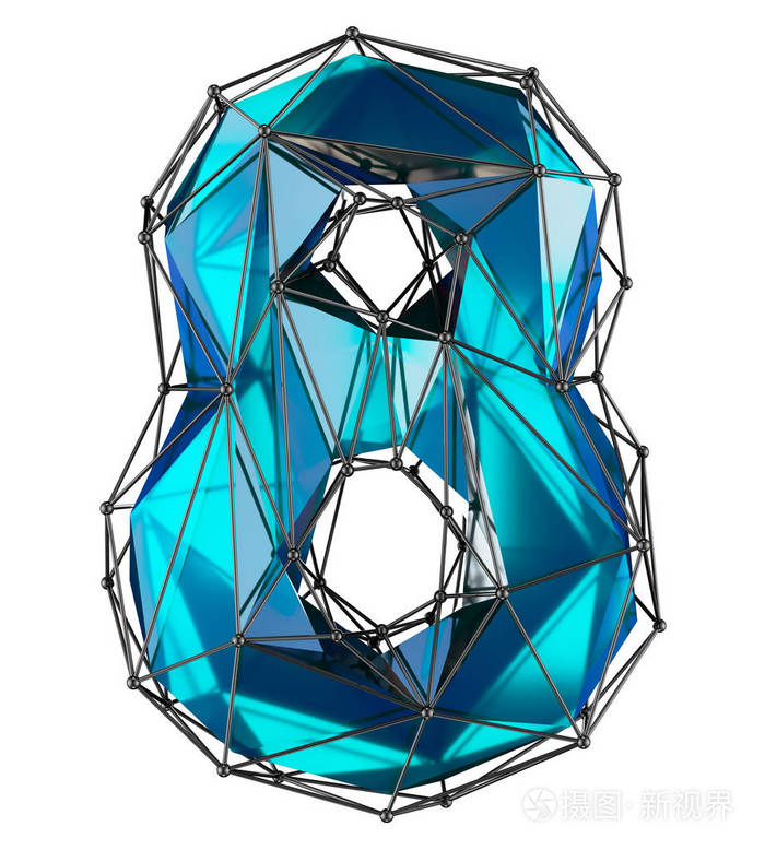 数字8八在低保利样式蓝色被隔绝在白色背景.三维