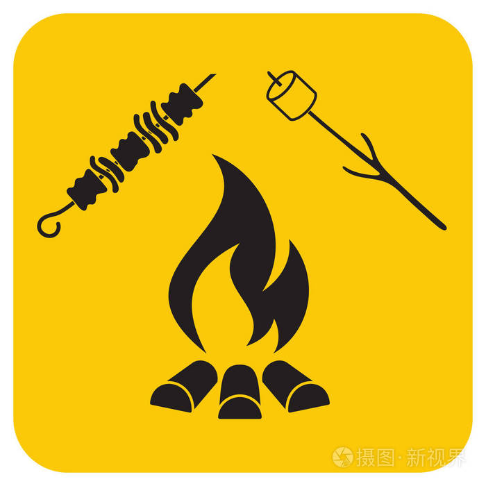 火盆, 西风和烤肉串图标.矢量图案