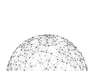 球面与网络连接线和点在白色背景下的未来数字计算机技术概念, 3d 抽象插图