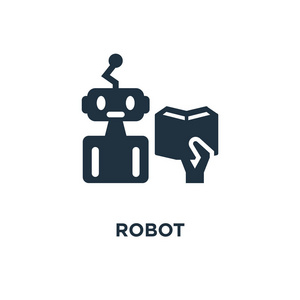 机器人图标。黑色填充矢量图。在白色背景上的机器人符号。可用于网络和移动