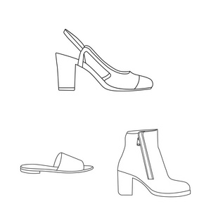 鞋类和妇女标志的矢量设计。收集鞋类和足部矢量图标的股票