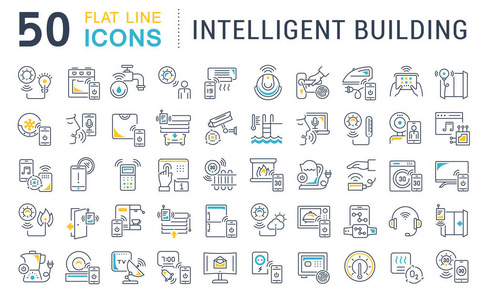 用于现代概念web 和应用程序的智能建筑的矢量线图标集